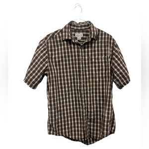 Carhartt Men’ Button Down Short‎ Sleeve Shirt Size Large Tall Brown White Check